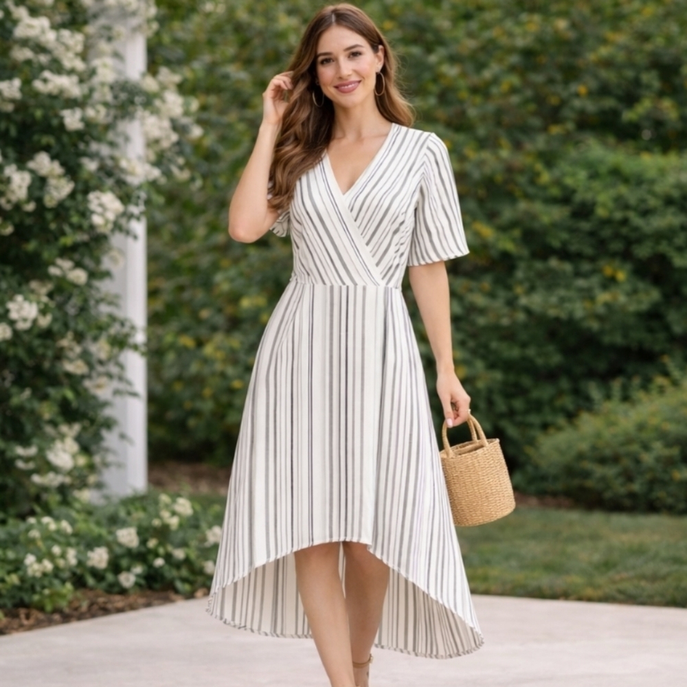 ⭐️ Host Pick⭐️ Maurices |  White/ Black Striped Asymmetrical Hemline Dress